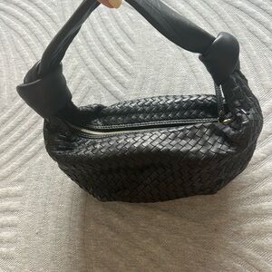 Black Woven Real Leather Shoulder Bag